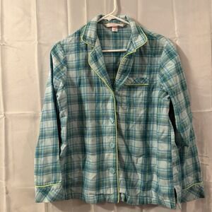 Victorias Secret Women Sleepwear XS Turquoise Plaid Flannel‎ Pajama Set